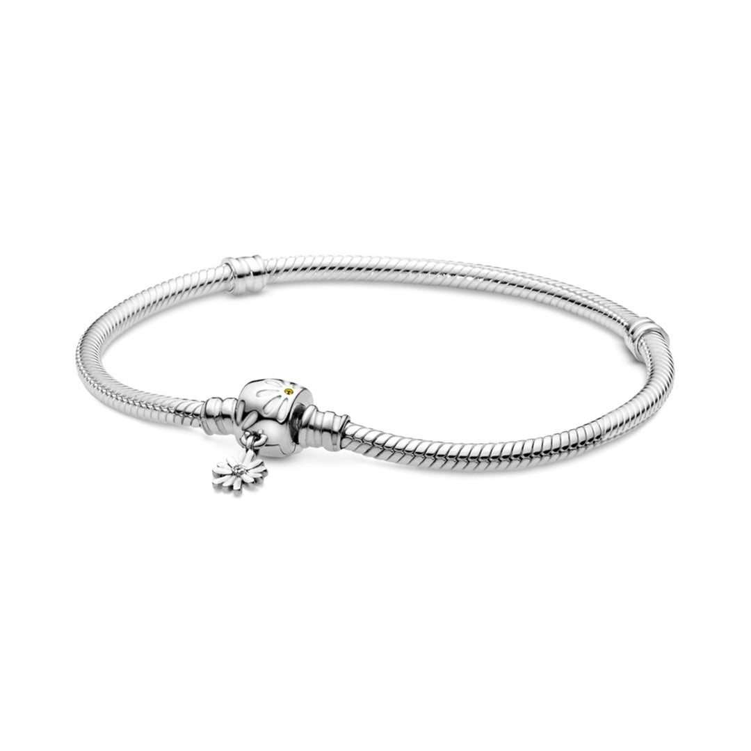 Snake chain sterling silver bracelet and daisy clasp