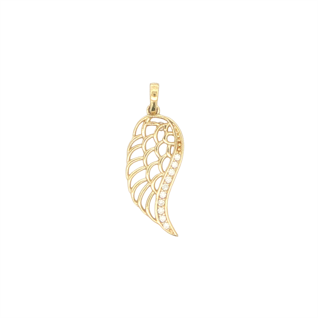 10KT Yellow Gold CZ Angel Wing Pendant