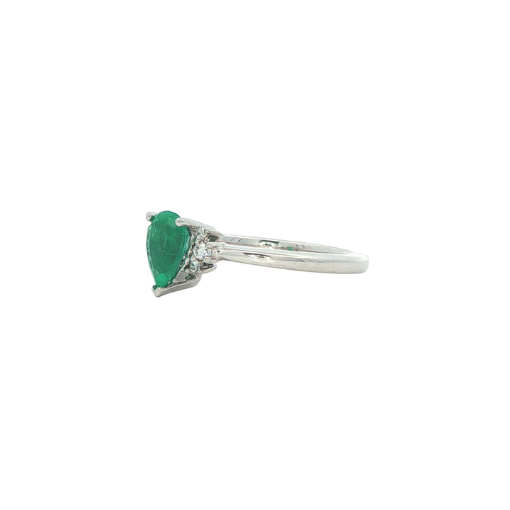 14K White Gold Emerald 0.06ctw Diamond Ring
