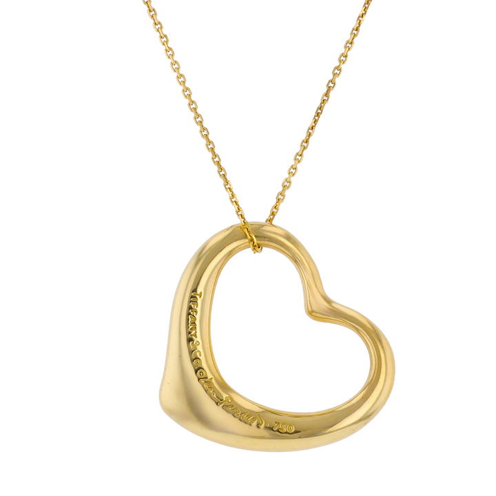 18KT Yellow Gold Estate 0.54ctw Diamond "Tiffany & Co." Heart Shaped Pendant and Rolo Chain 20"