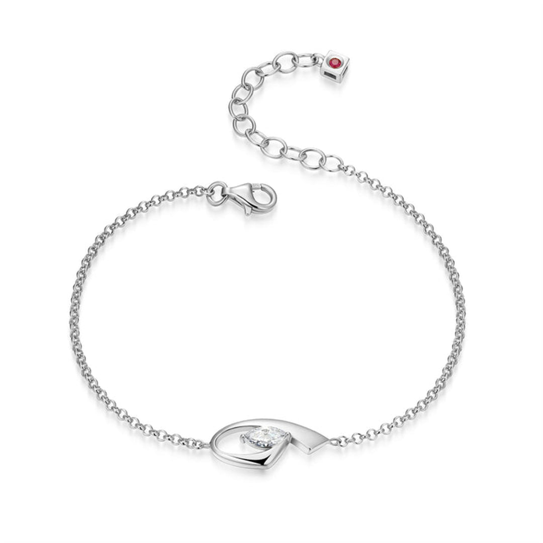 ELLE Sterling Silver Rhodium Plated CZ "Wink" Marquise Ribbon Bracelet 6.75 + 1.5"
