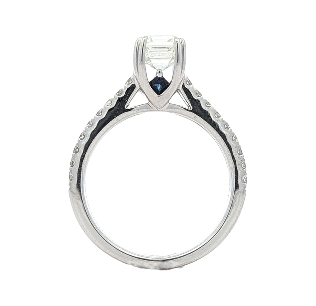 14KT White Gold  2.01ctw Diamond Engagement Ring with Natural Blue Sapphire