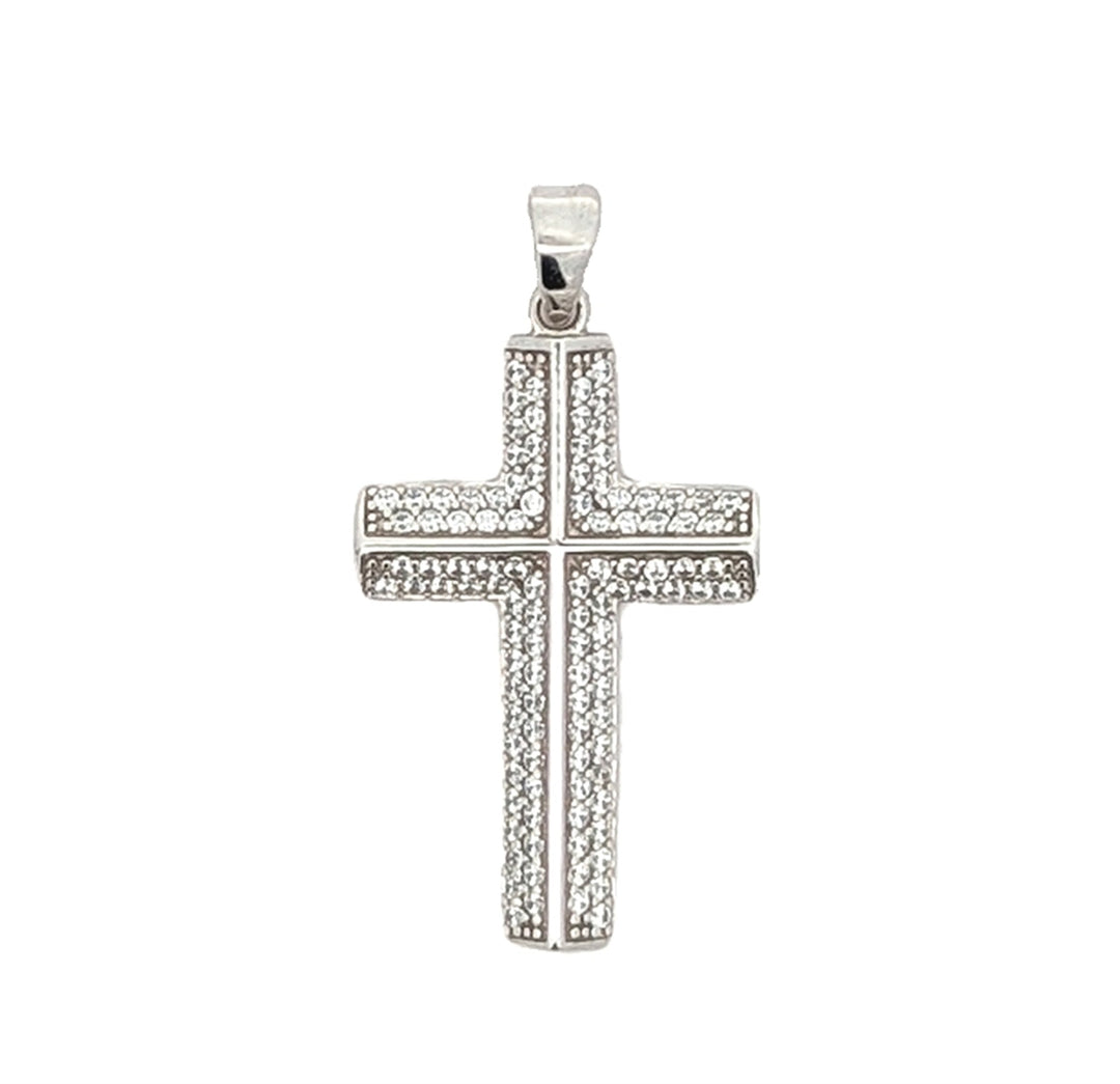10KT White Gold CZ Cross Pendant