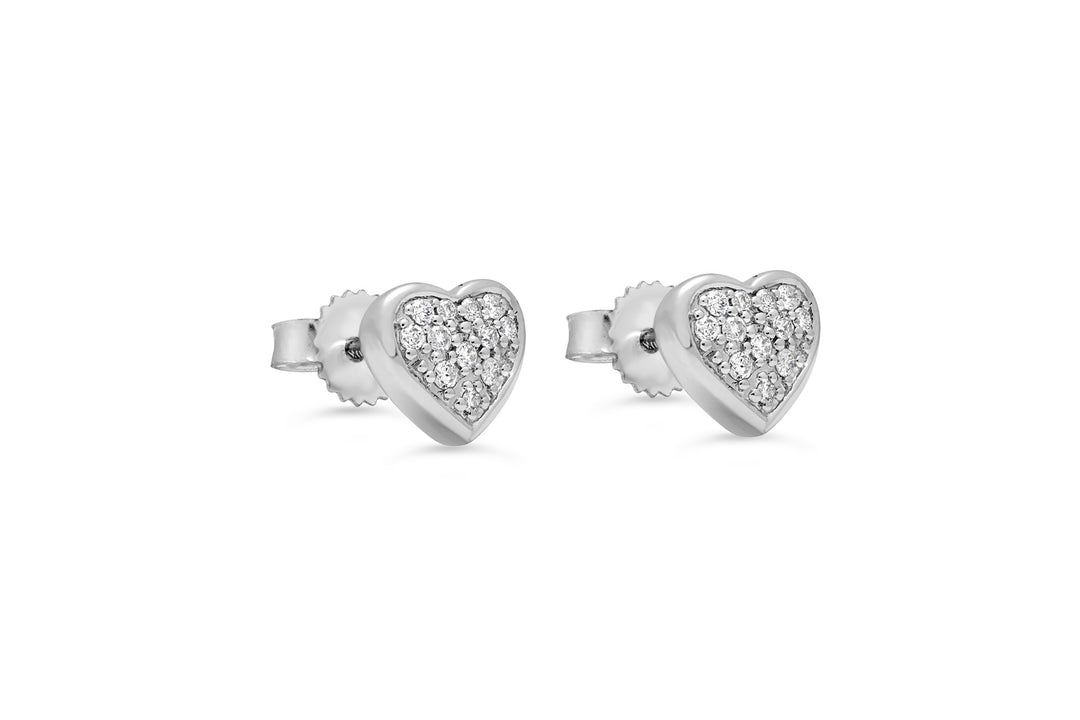 10KT White Gold 0.10ctw Diamond Icicles Pave Heart Stud Earrings