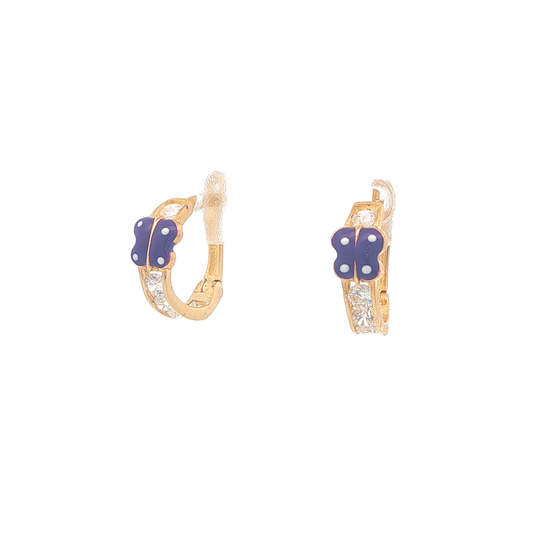 10K Yellow Gold CZ Enamelled Butterfly Huggie Earrings