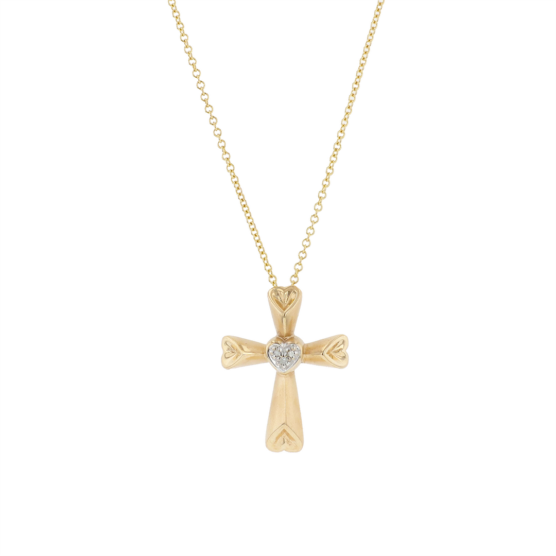 10-14KT Yellow and White Gold 0.01ctw Diamond Estate Cross Pendant and Rolo Chain 18"