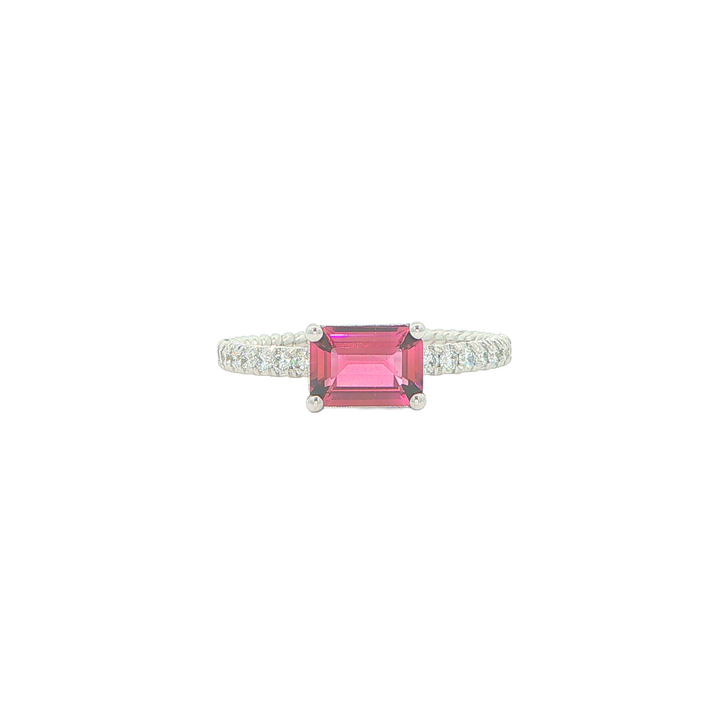 14KT White Gold 0.99ctPink Tourmaline and 0.22cttw Diamond French-Pave Set Braid Band Ring