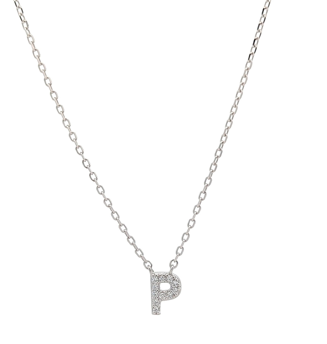 REIGN Sterling Silver CZ "P" 18" Necklace
