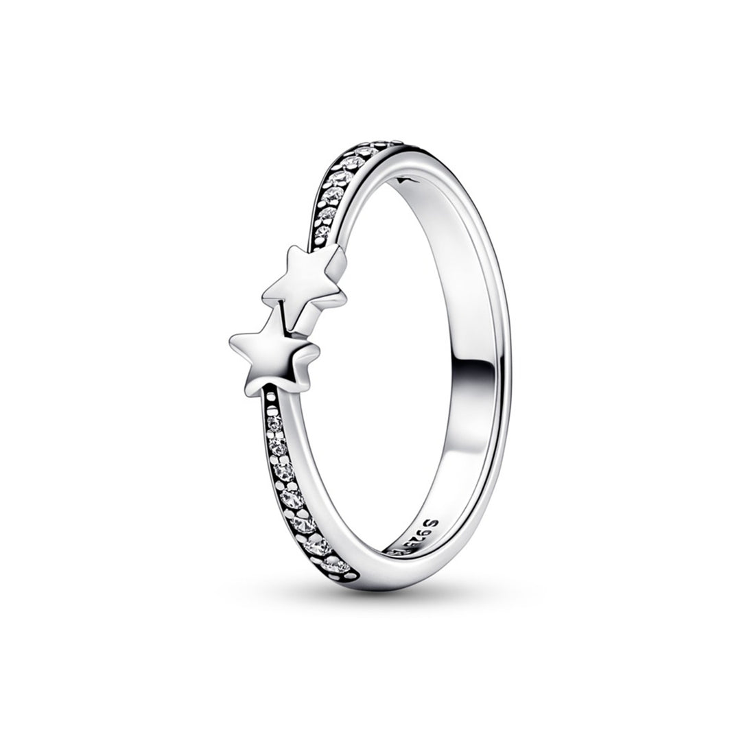 Stars sterling silver ring with clear cubic zirconia