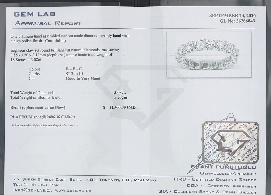Platinum 3.08ctw Diamond Eternity Band