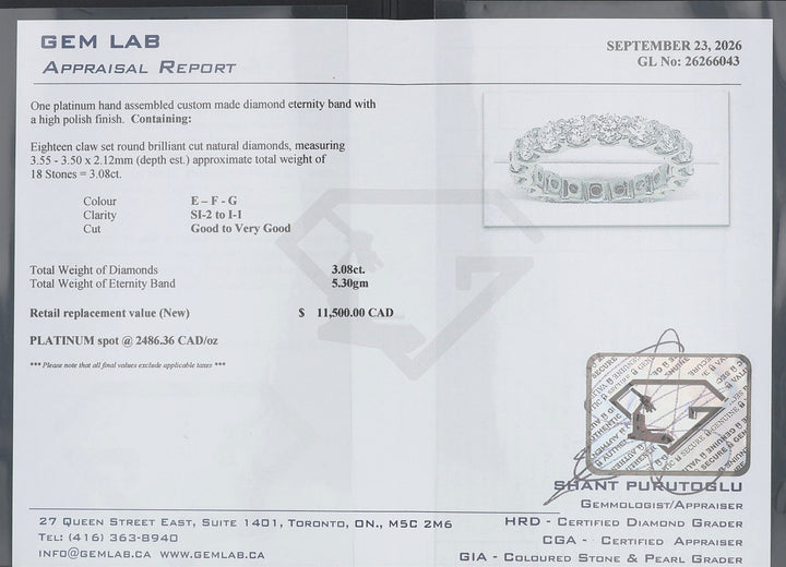 Platinum 3.08ctw Diamond Eternity Band
