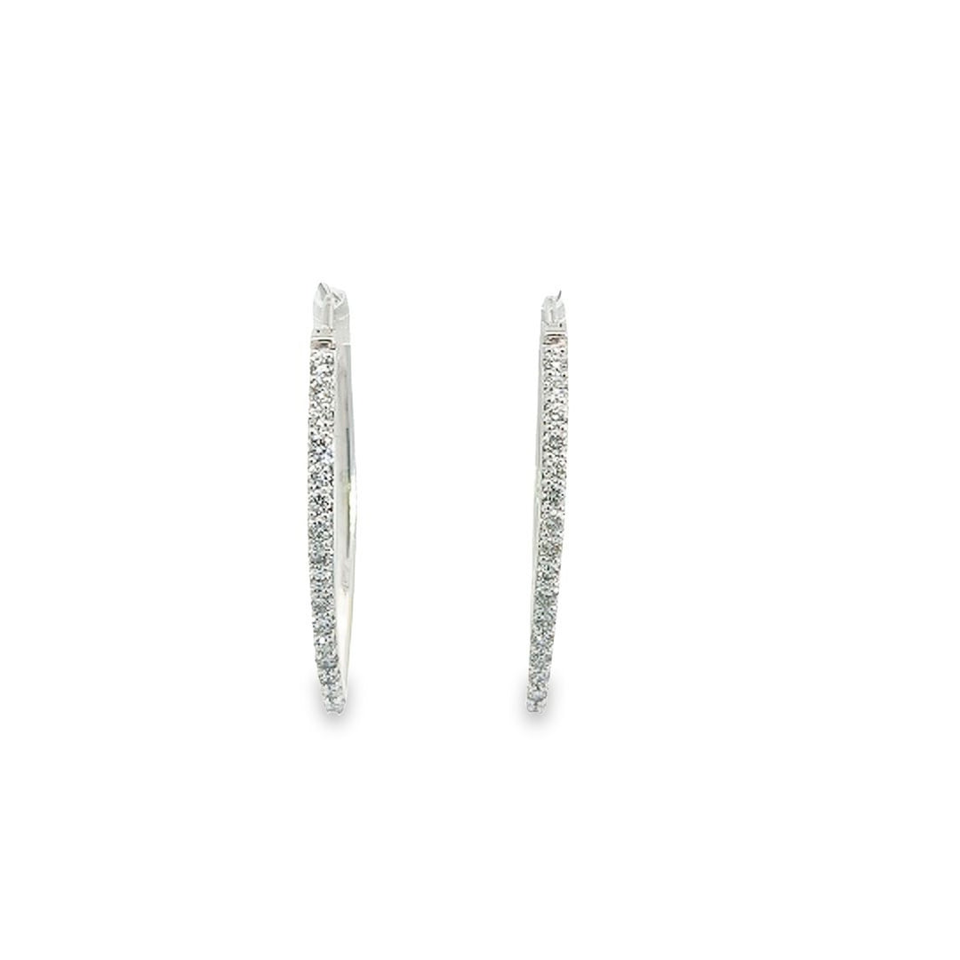 10KT White Gold 1.00ctw Diamond 20mm Estate Hoop Earrings