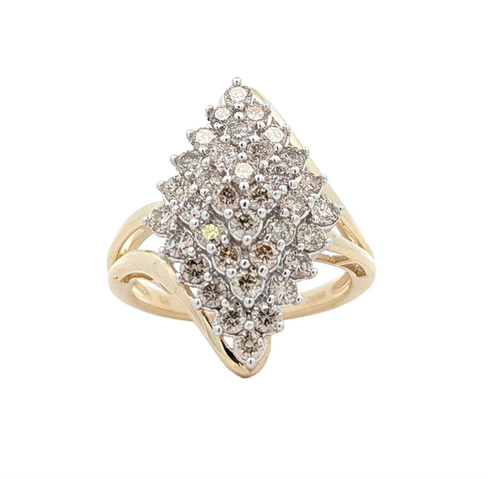 10KT Two-Toned 1.40ctw Diamond Cluster Estate Ring
