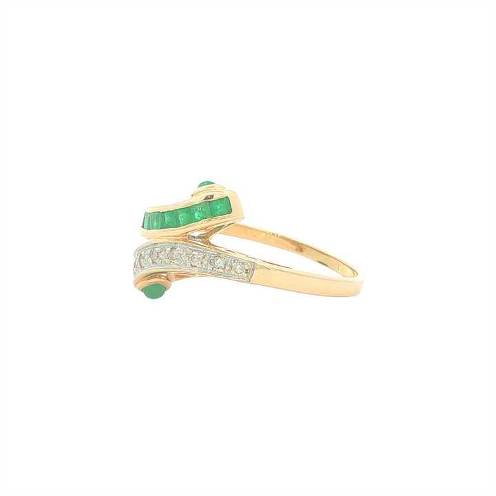 14KT Yellow Gold Emerald and 0.09cttw Diamond Estate Ring