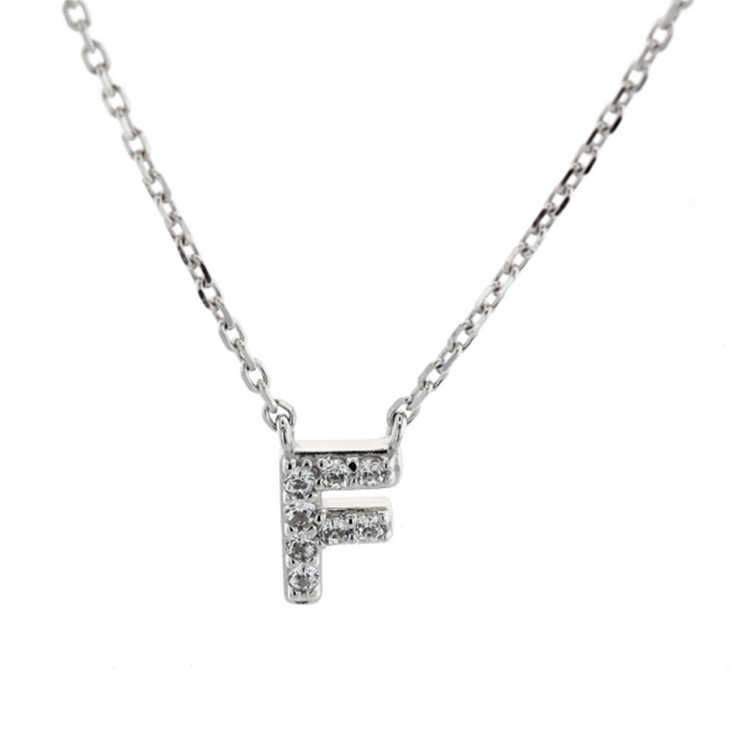 REIGN Sterling Silver Rhodium Plated CZ Initial "F" 18" Necklace