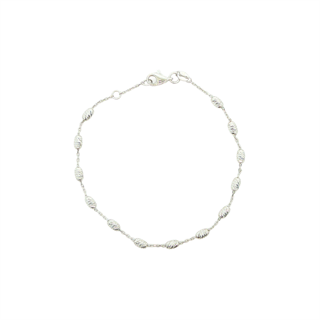 10KT White Gold Diamond Cut Bead Station Bracelet 7.25"