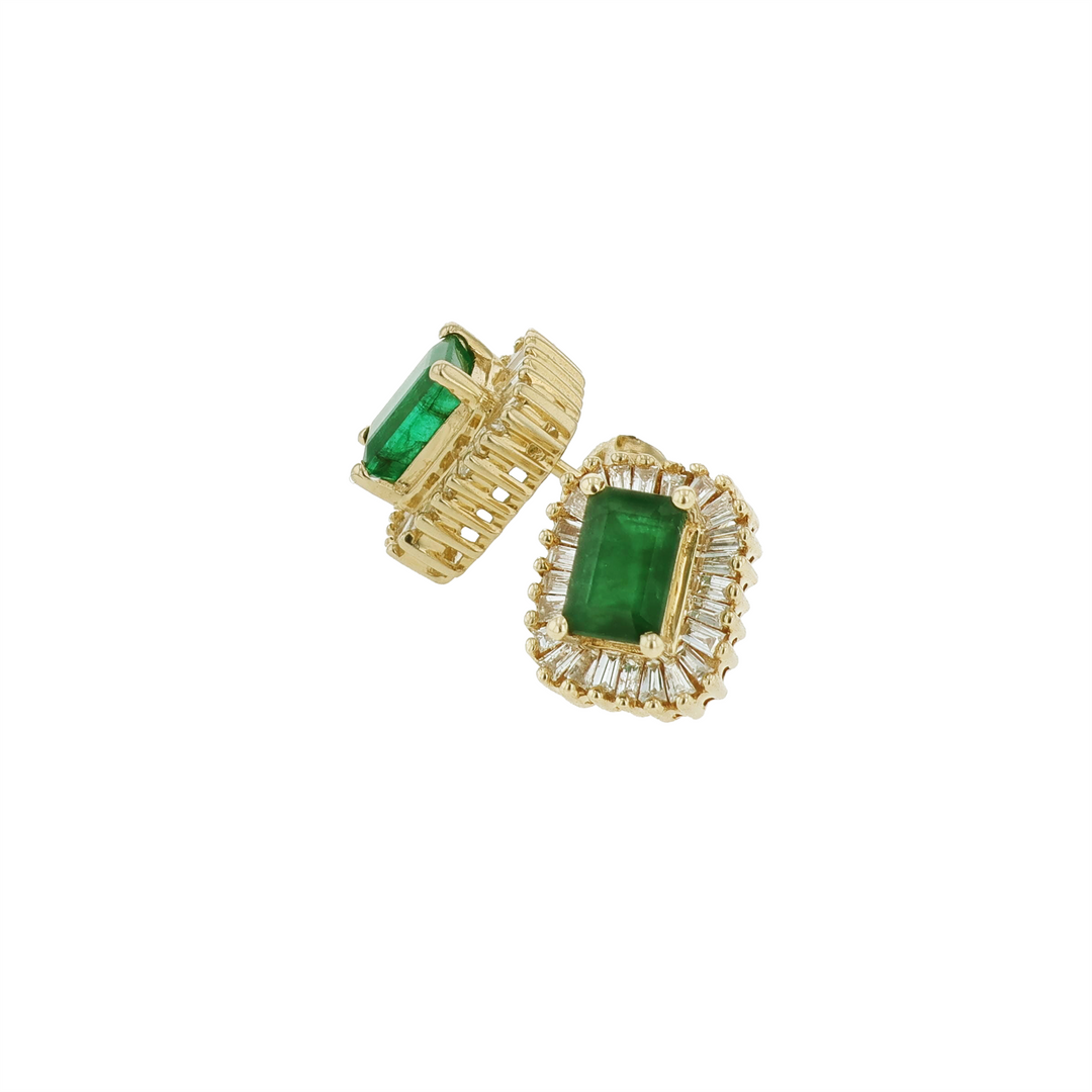 14KT Yellow Gold Emerald Cut Emerald & 0.60cttw Diamond Estate Stud Earrings