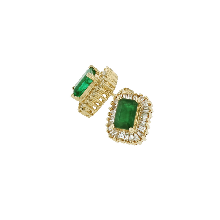 14KT Yellow Gold Emerald Cut Emerald & 0.60cttw Diamond Estate Stud Earrings