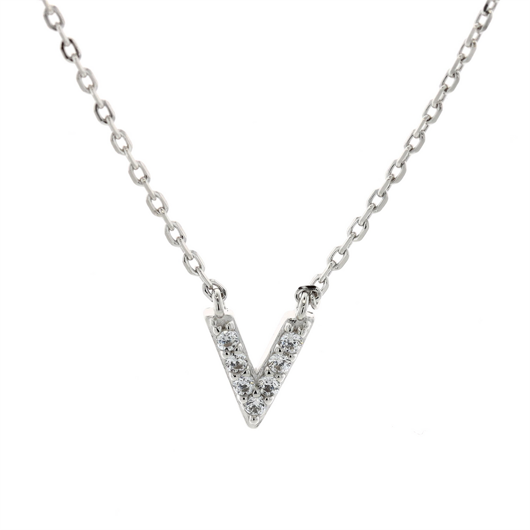 REIGN Sterling Silver Cubic Zirconia "V" 18" Necklace