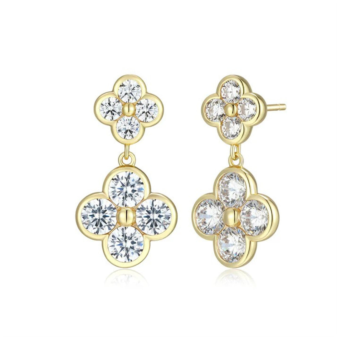 REIGN Gold Plated Sterling Silver Cubic Zirconia Clover Stud Drop Earrings