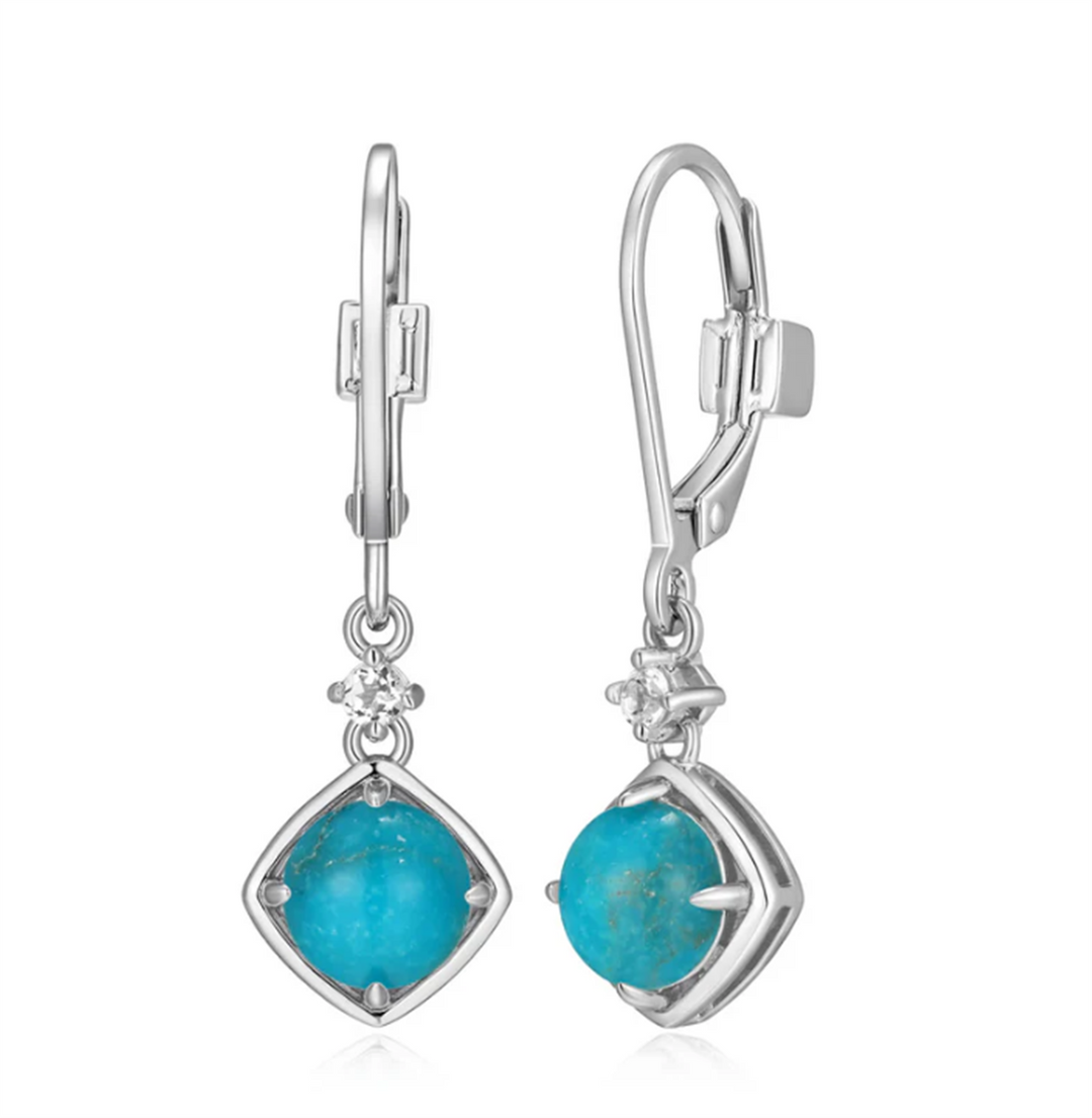 Sterling Silver ELLE "Sway" Turquoise And White Topaz Leverback Earrings