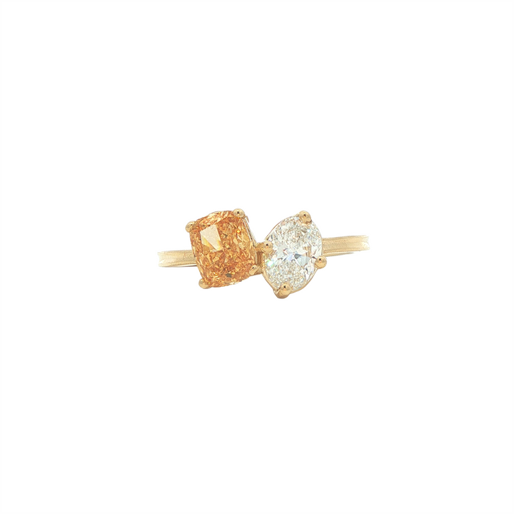14K Yellow Gold 1.52ctw Champagne & White Lab Grown Diamond Toi Et Moi Ring