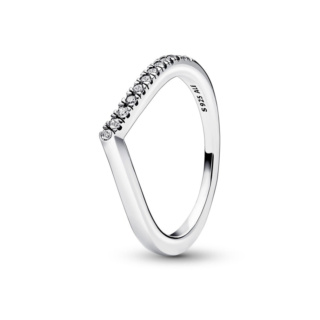 Wishbone sterling silver ring with clear cubic zirconia