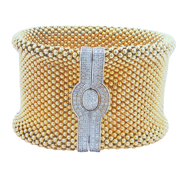 18KT Yellow and White Gold 7.5" Long Mesh and 1.01ct Diamond Estate Bracelet