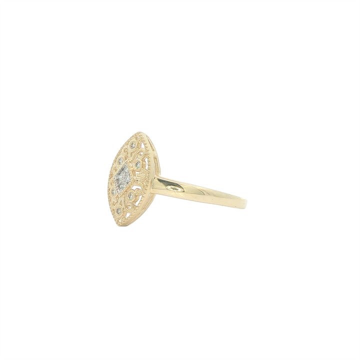 10K Yellow Gold Marquise Filigree Shaped .05tcw Diamond Ring