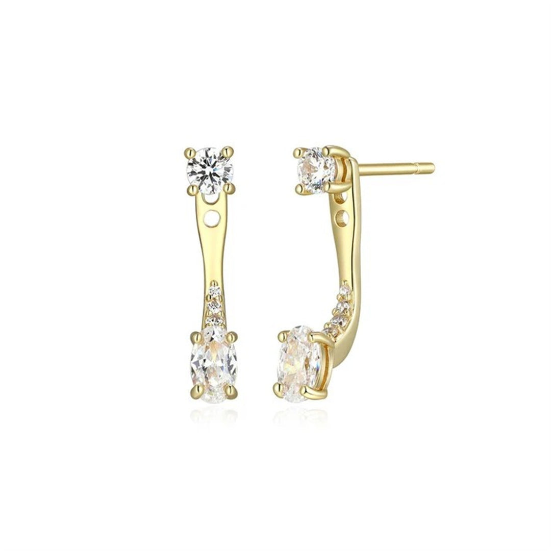 REIGN Sterling Silver Gold Plated Front/Back Stud Drop Earrings with Cubic Zirconias