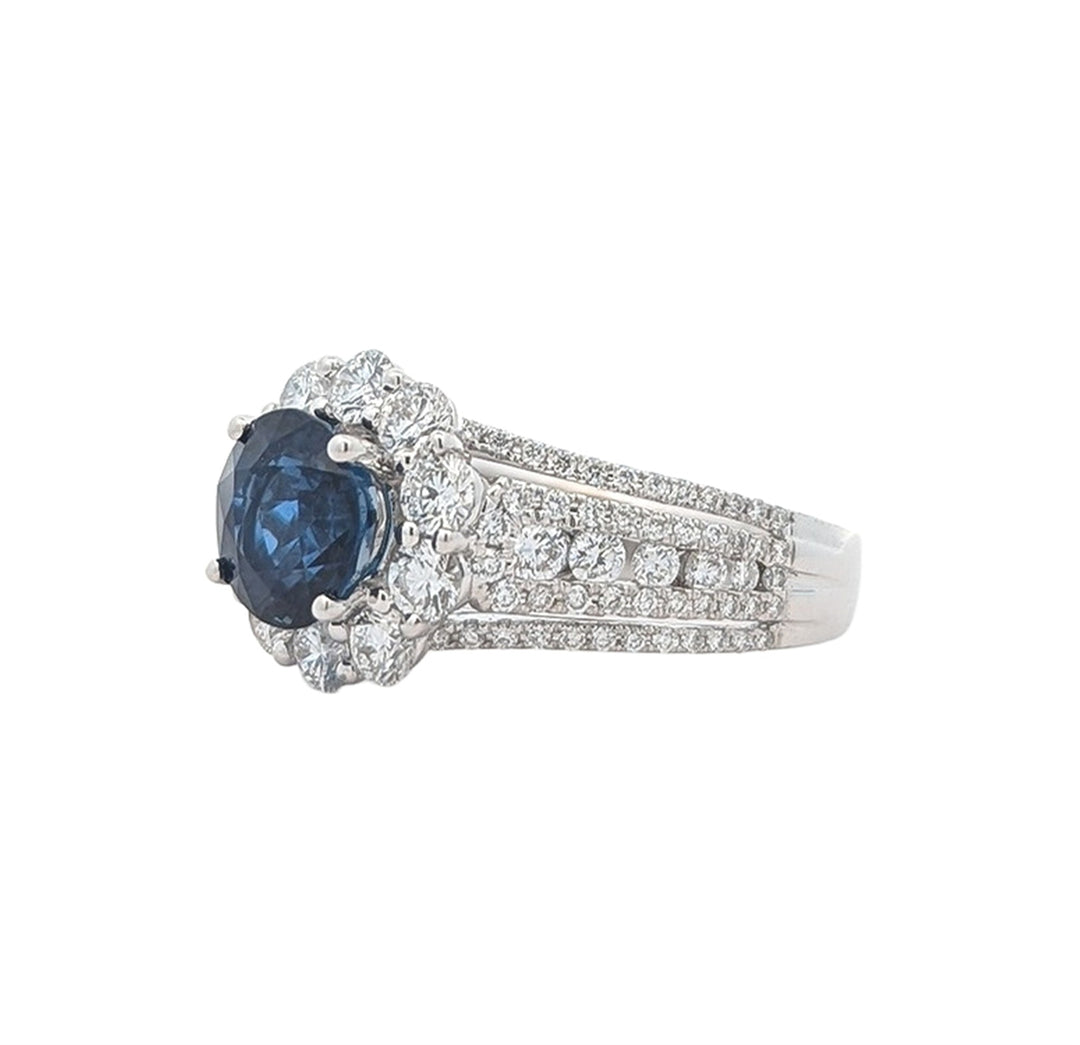 18KT White Gold Natural Blue Sapphire and 1.30ctw Diamond Ring