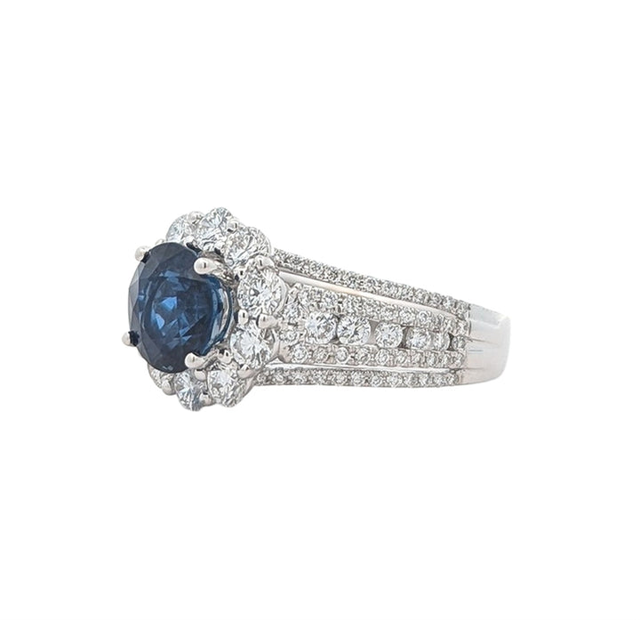 18KT White Gold Natural Blue Sapphire and 1.30ctw Diamond Ring