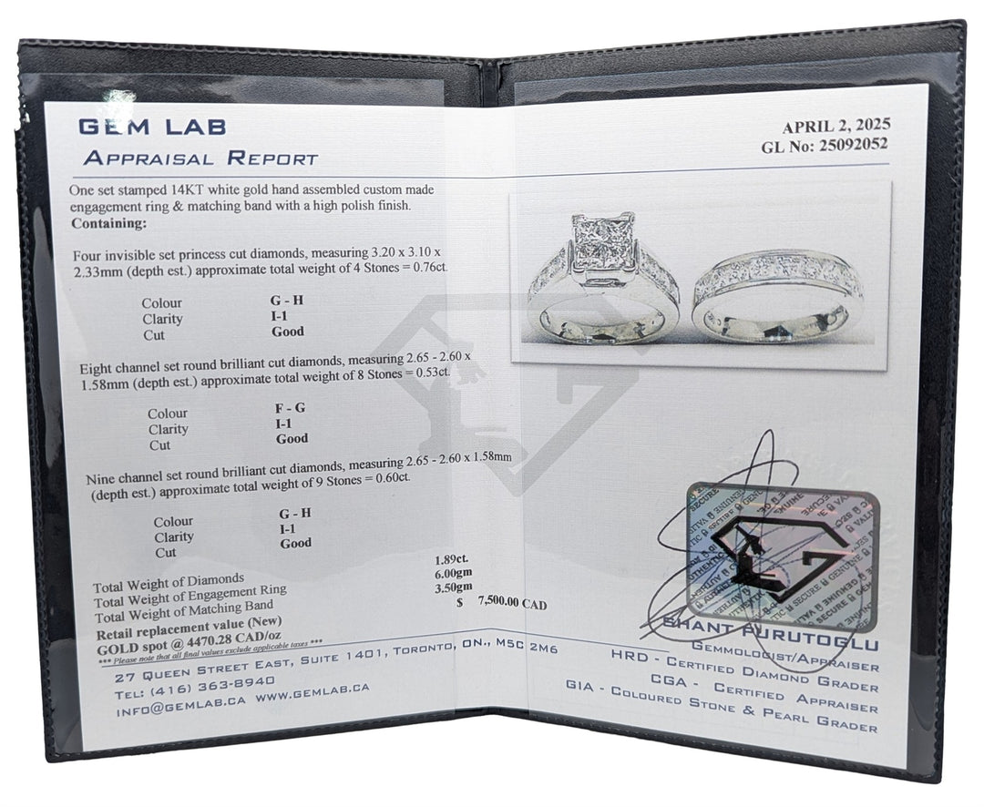 14KT White Gold 1.89ctw Diamond Estate Engagment Ring and Matching Band