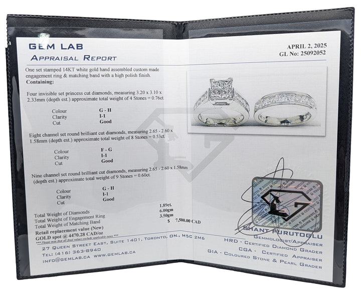 14KT White Gold 1.89ctw Diamond Estate Engagment Ring and Matching Band