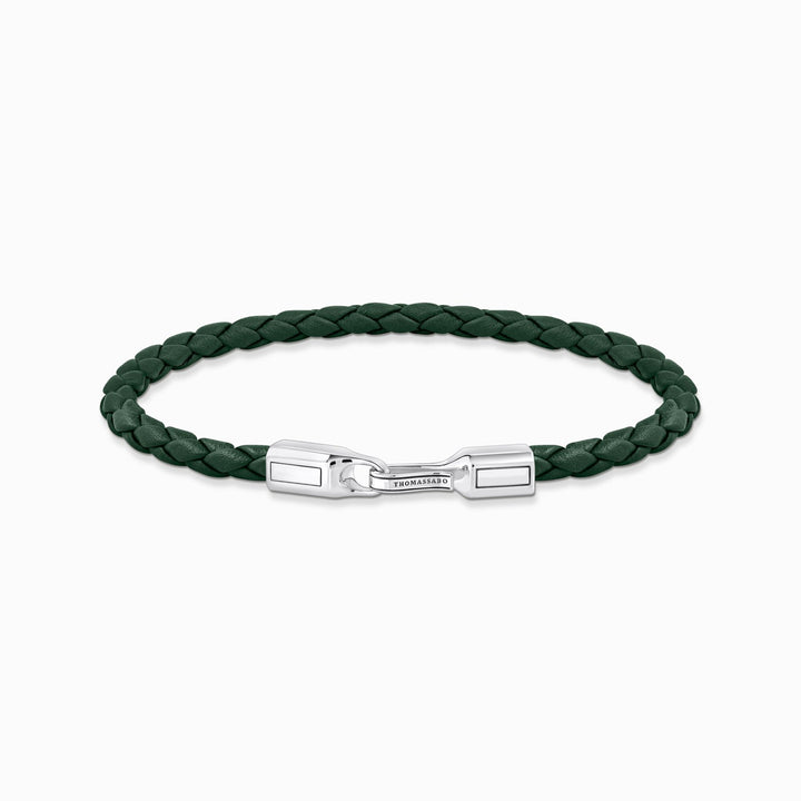 THOMAS SABO Silver bracelet with braided, green leather.