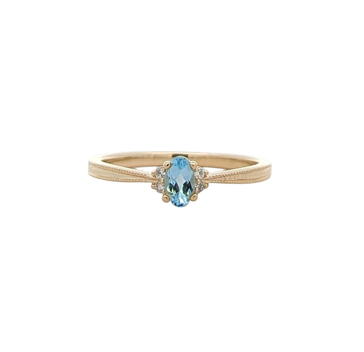 10KT Yellow Gold Aquamarine and 0.03ctw Diamond Ring