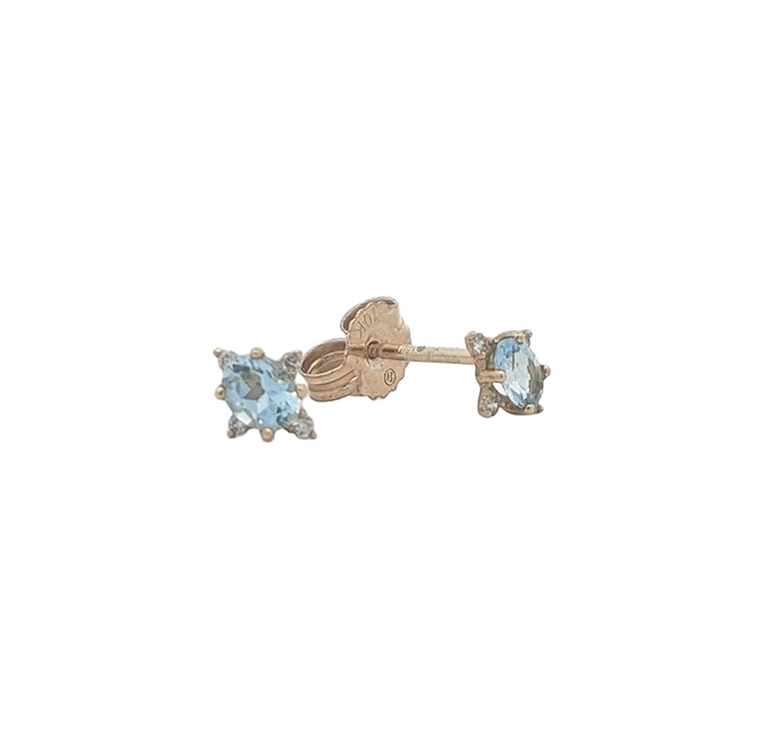 10KT Yellow Gold Blue Topaz and 0.04ctw Diamond Stud Earrings