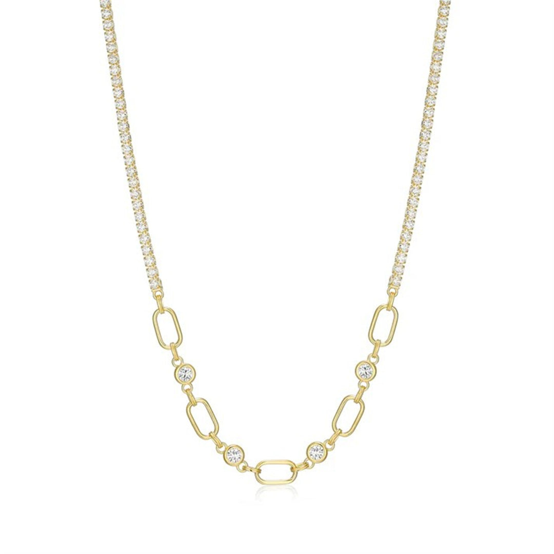 REIGN Gold Plated Sterling Silver Oval Link & Cubic Zirconia Tennis Necklace 16"