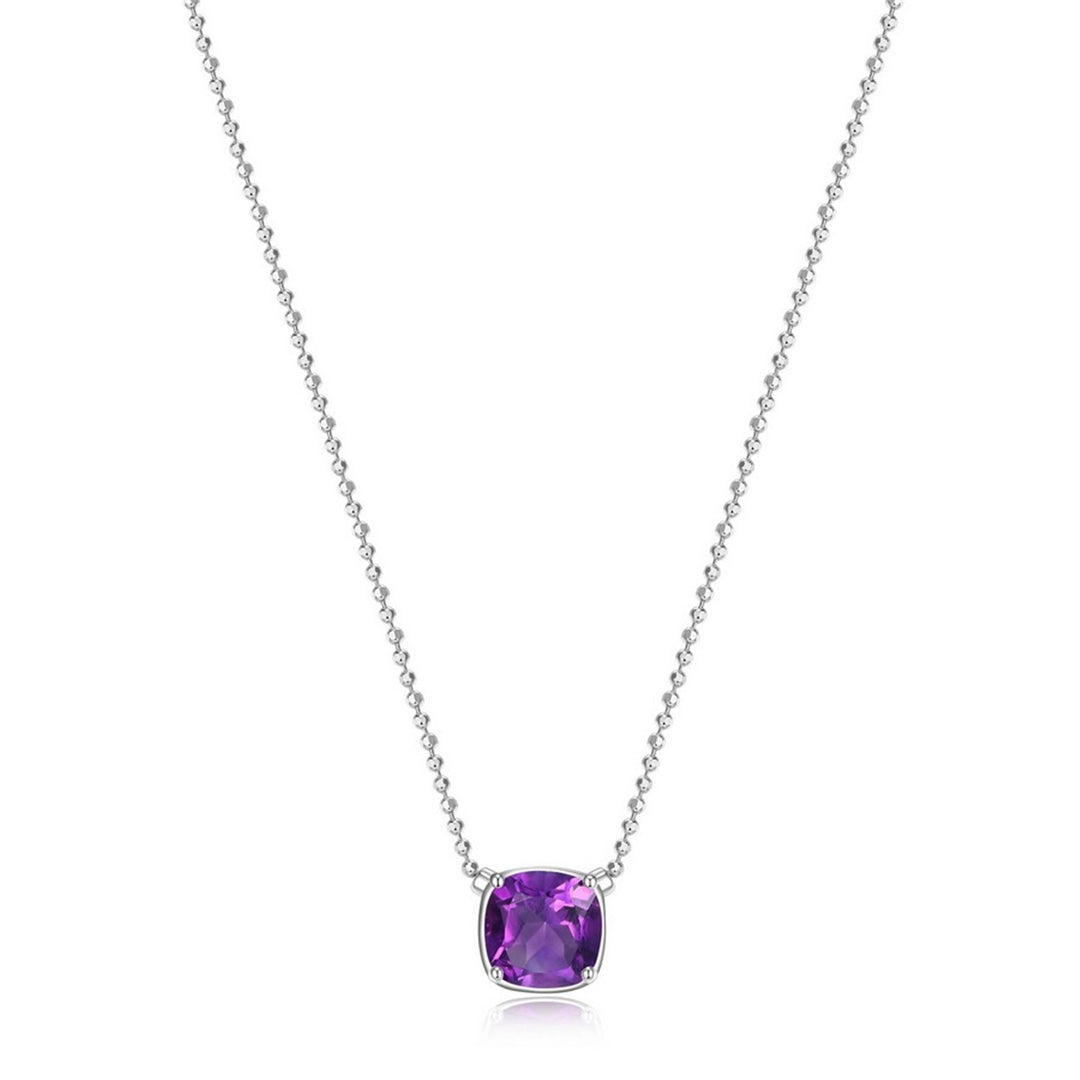 ELLE Sterling Silver Rhodium Plated Genuine Amethyst "Marble" Necklace 17+3"