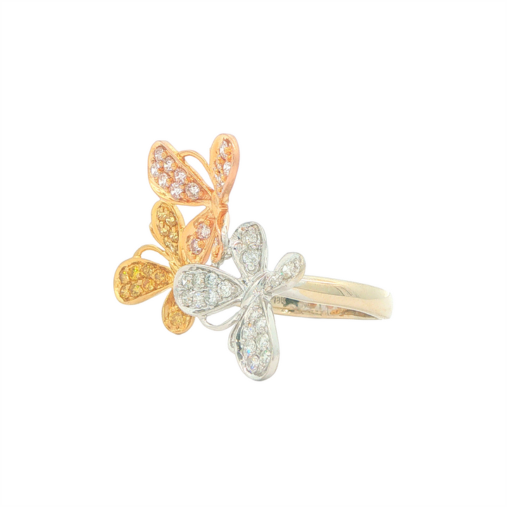 18KT White, Yellow and Rose Gold 0.82tcw Diamond Butterfy Estate Ring
