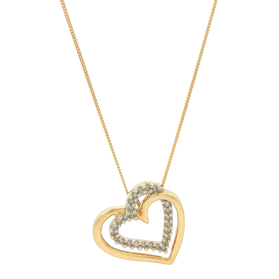 18KT White & Yellow Gold Heart Shaped Diamond Pendant and 10KT Curb Chain 18"