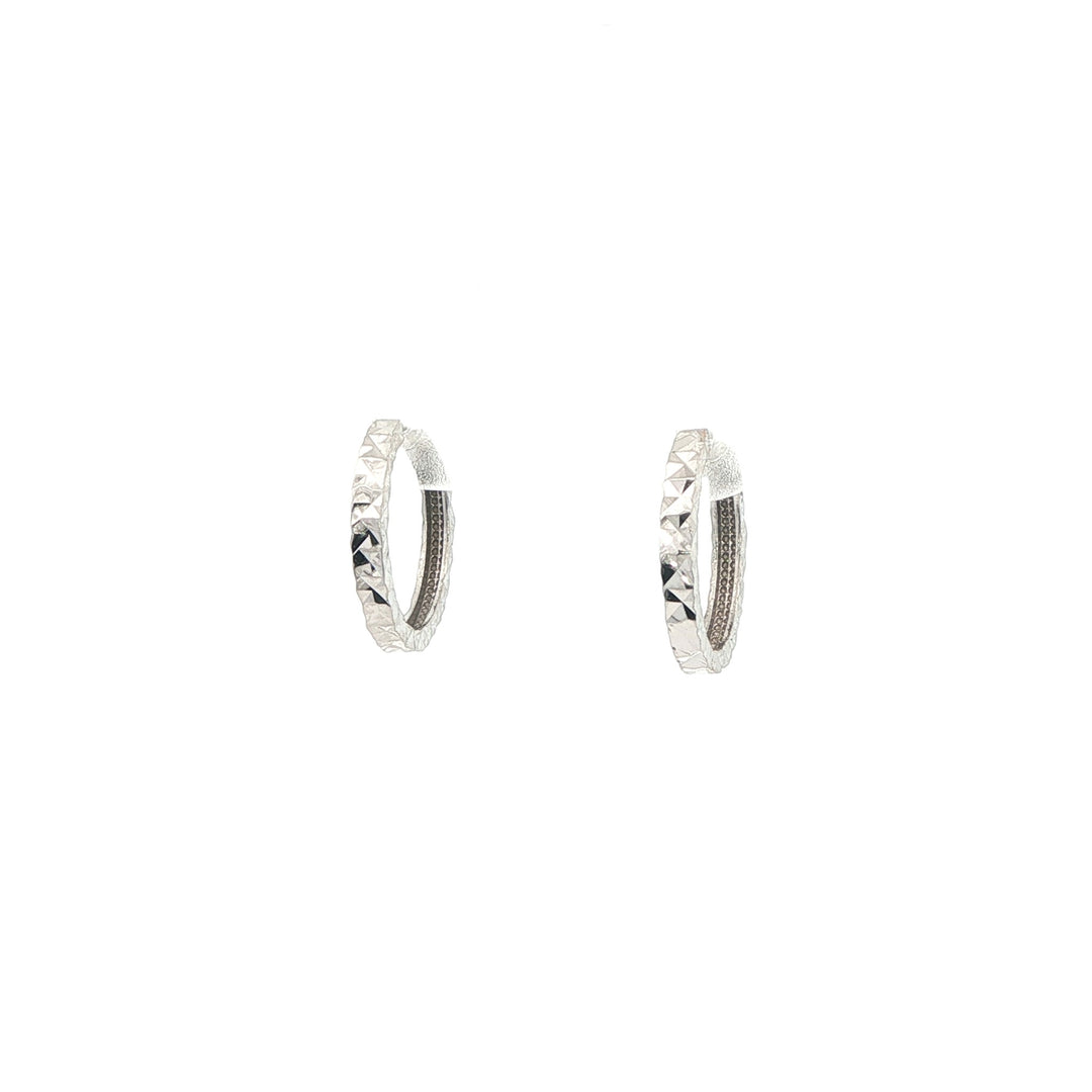 10KT White Gold Diamond Cut 14mm Huggie Earrings