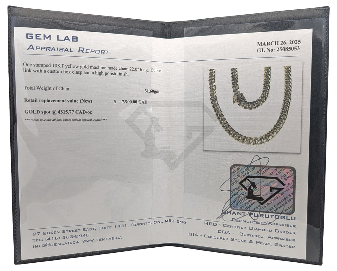 10KT Yellow Gold 22" Cuban Link Estate Chain