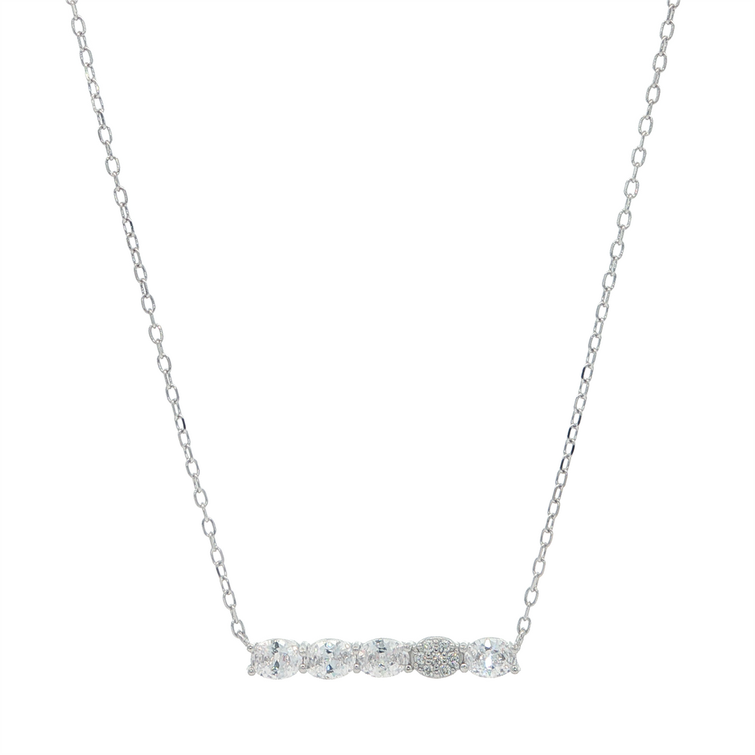 REIGN SS Rhodium Plated Cubic Zirconia Bar Necklace 16+2"