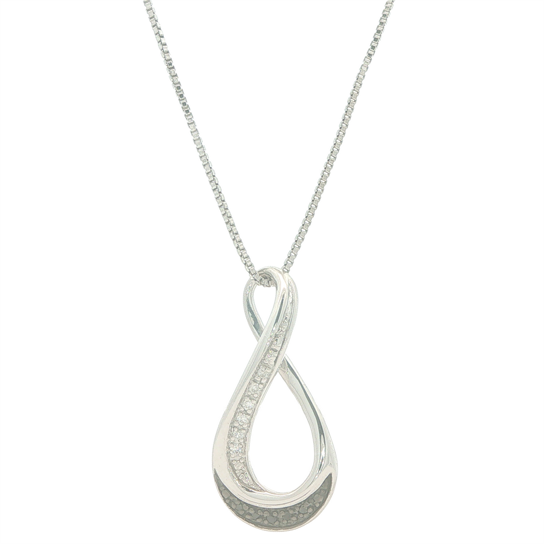 Sterling Silver 0.06cttw Black & White Diamond Infinity Pendant Necklace 18"