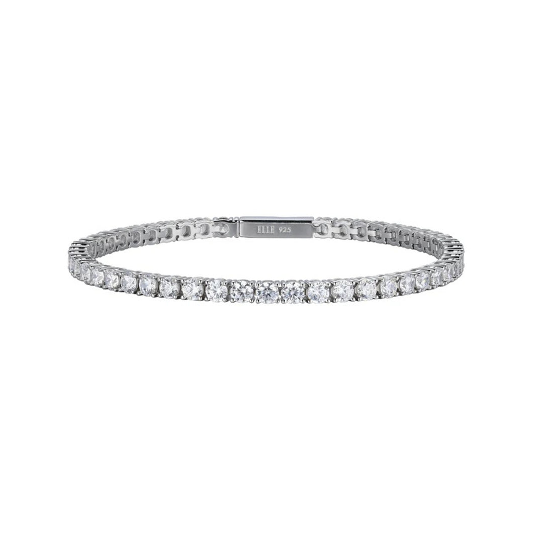 ELLE Sterling Silver Rhodium Plated CZ "Stardust" Bracelet 6.75"