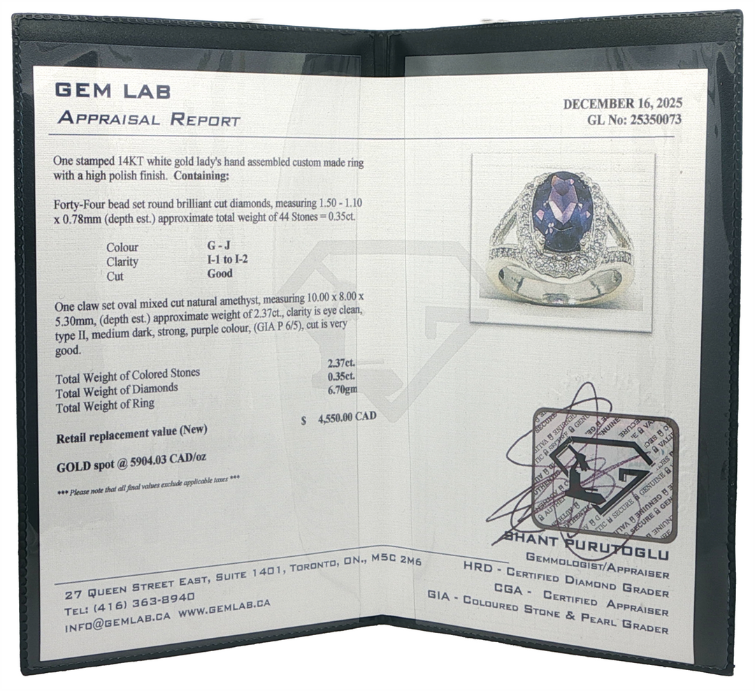 14K White Gold Amethyst 0.35ctw Diamond Estate Ring