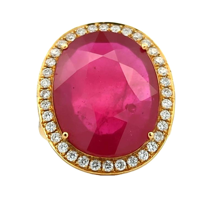 18KT Yellow Gold Ruby Diamond Estate Ring
