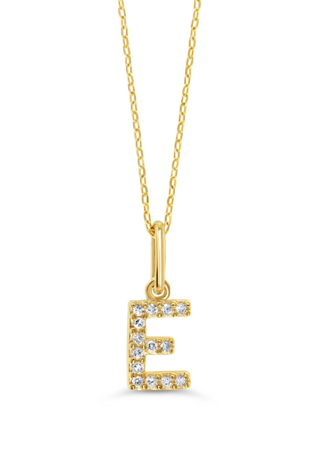 10K Yellow Gold 0.05CT Diamond Initial E Pendant With Cable Chain