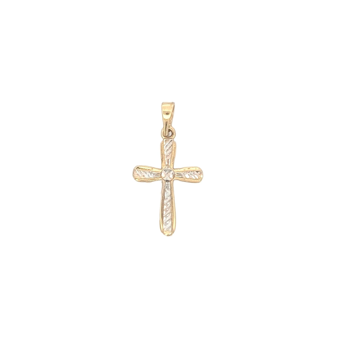 10K Two-Toned Diamond Cut Cross Pendant